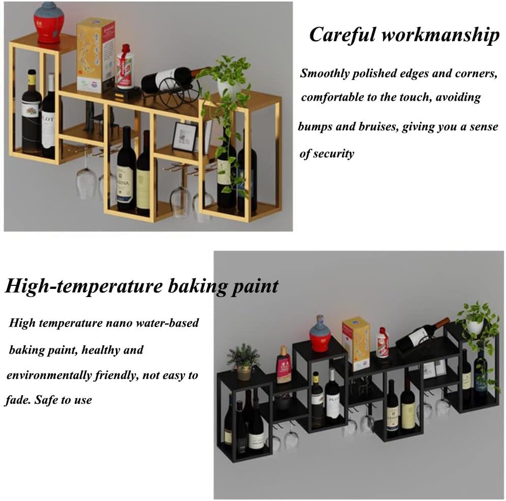 Gold Floating Wall-Mounted Wine Rack with Storage