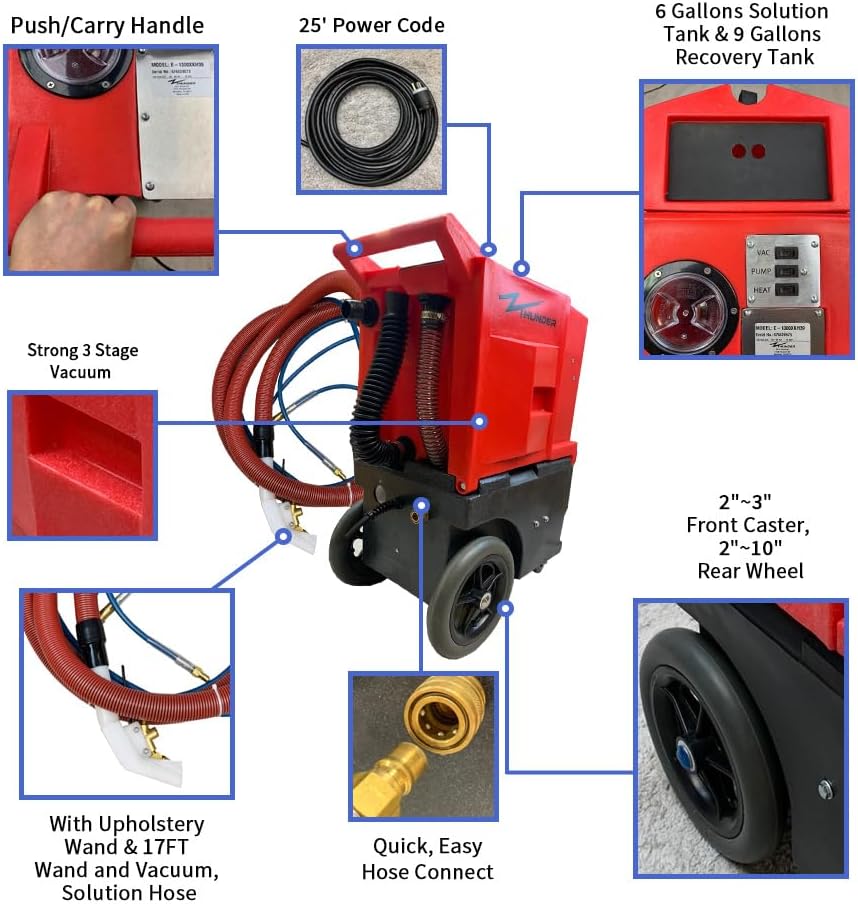 Z-Thunder Carpet Extractor With Heat 220PSI Portable