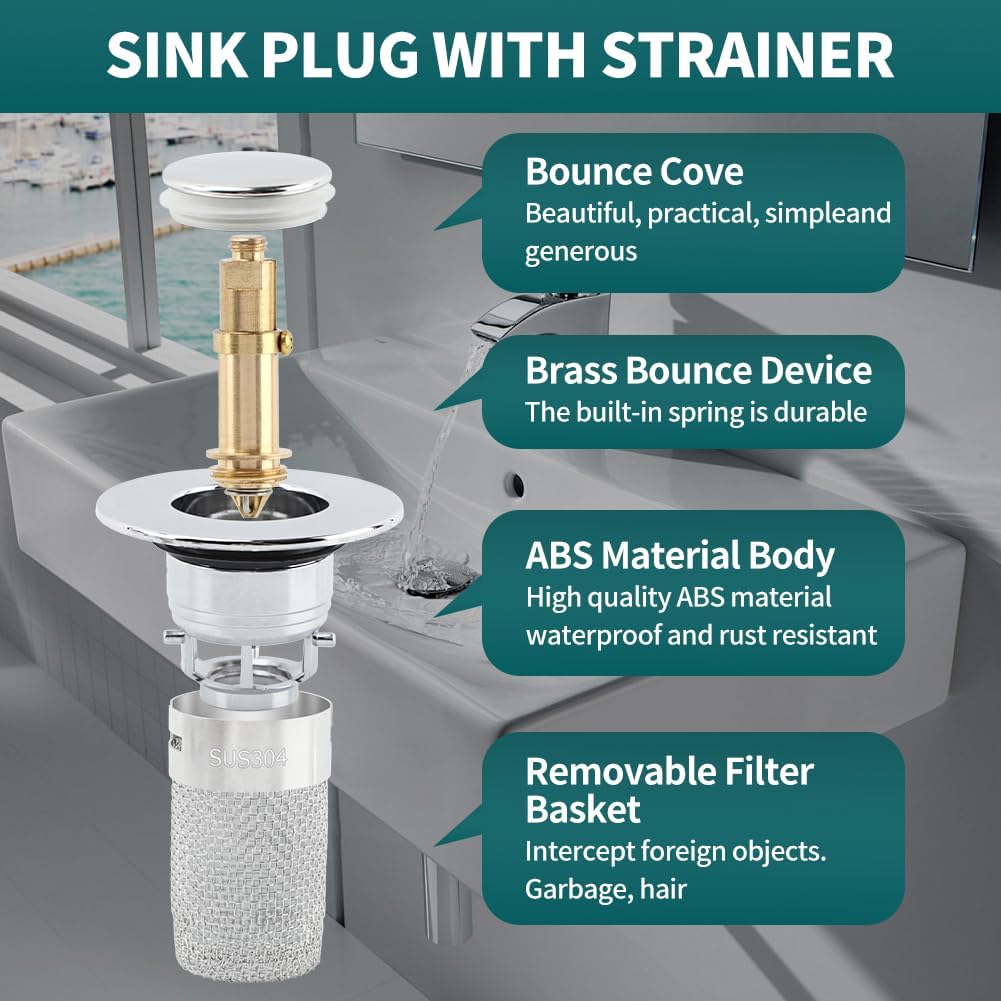 EMVANV 2pcs Pop-up Sink Stopper with Hair Catcher