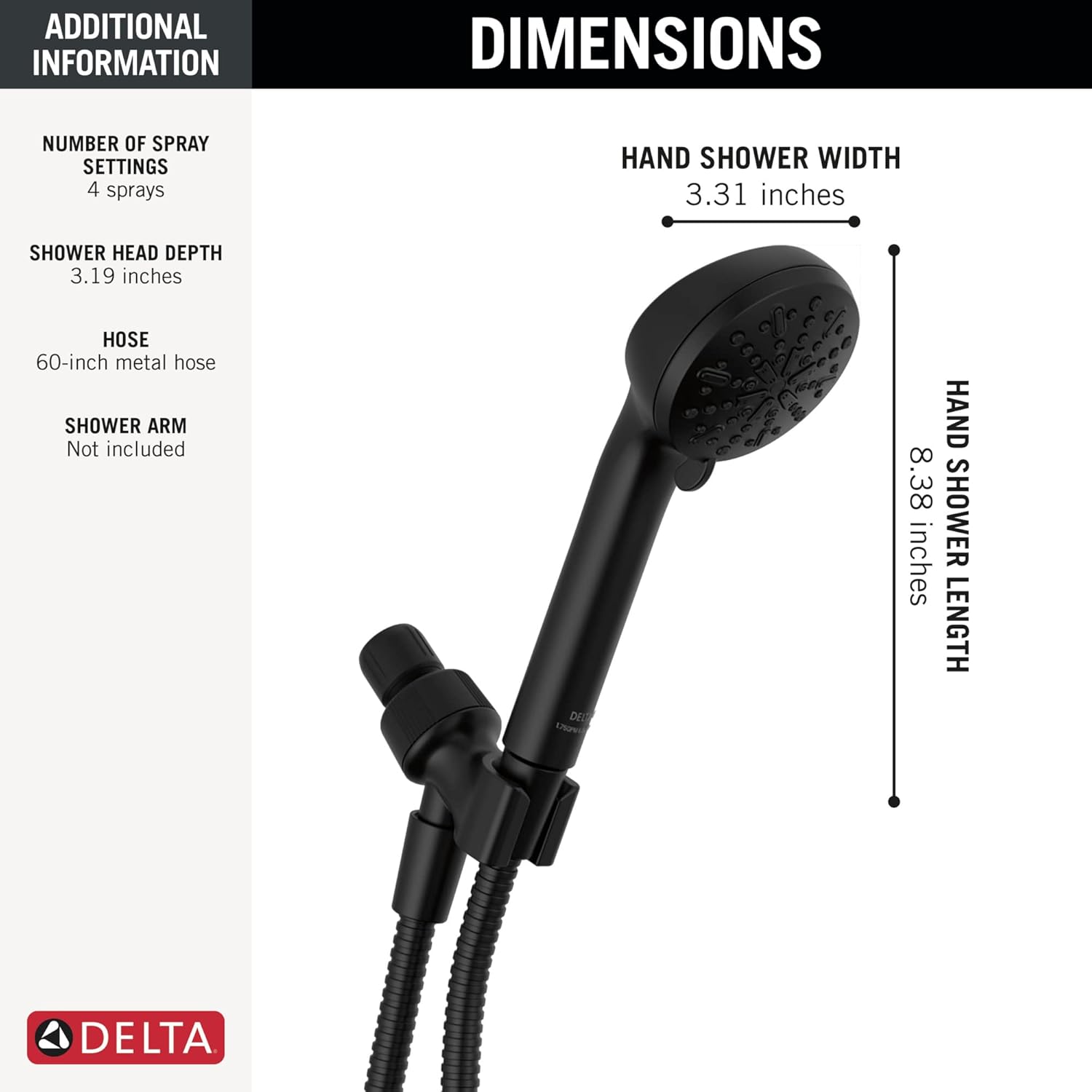 Delta 4-Spray Handheld Shower Head Matte Black 1
