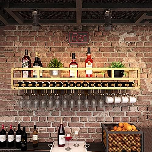 2-Layer Wall-Mounted Wine Rack - Wrought Iron Wine Bottles and Glasses Holder
