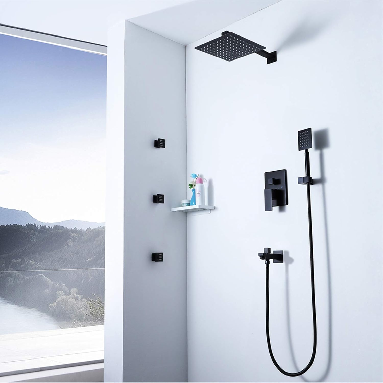 Black Rain Shower System with Body Jets and Handheld