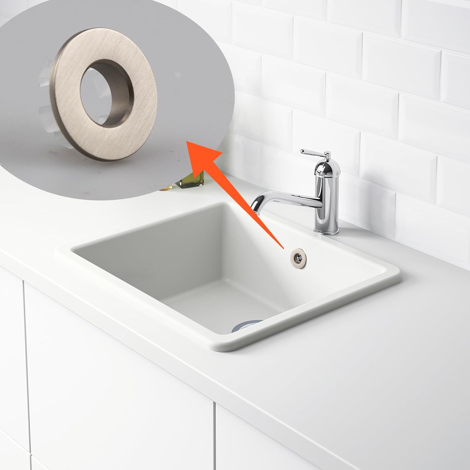 4 PCS Sink Basin Overflow Covers - Brushed Nickel Brass Insert Trim Caps