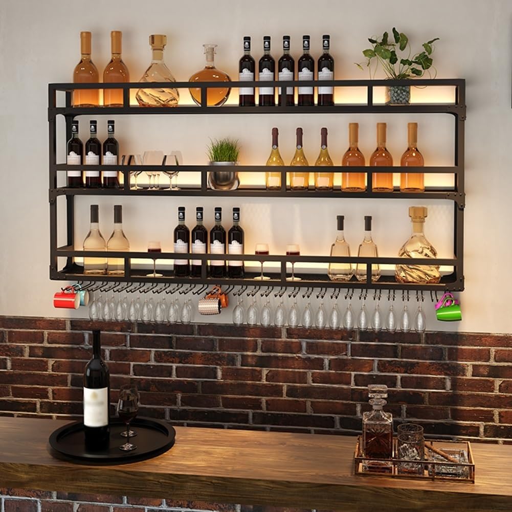 SilteD Wall-Mounted Wine Rack with LED Industrial Style