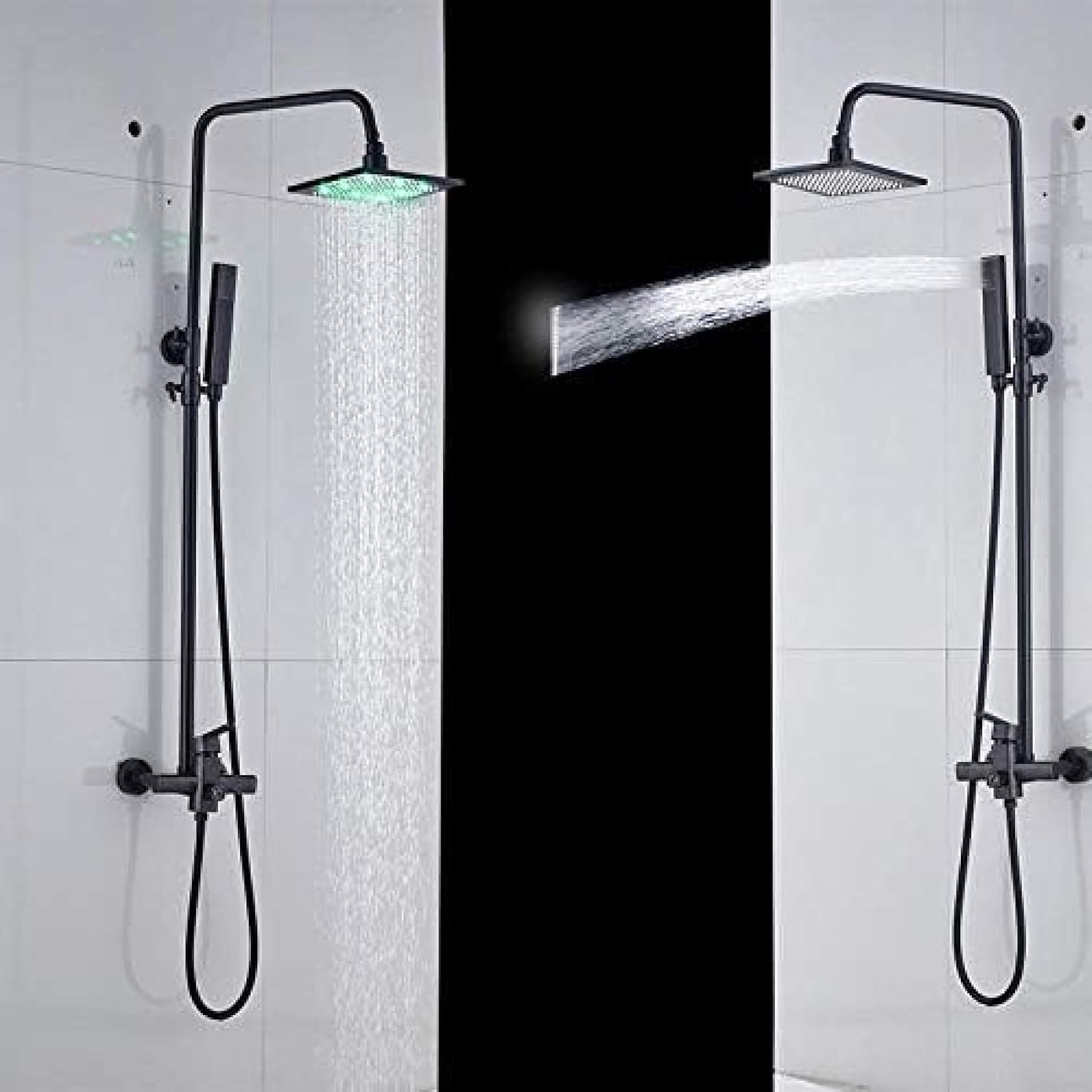 TECKI Shower Faucet Set with LED Rainfall Head and Handheld Tap