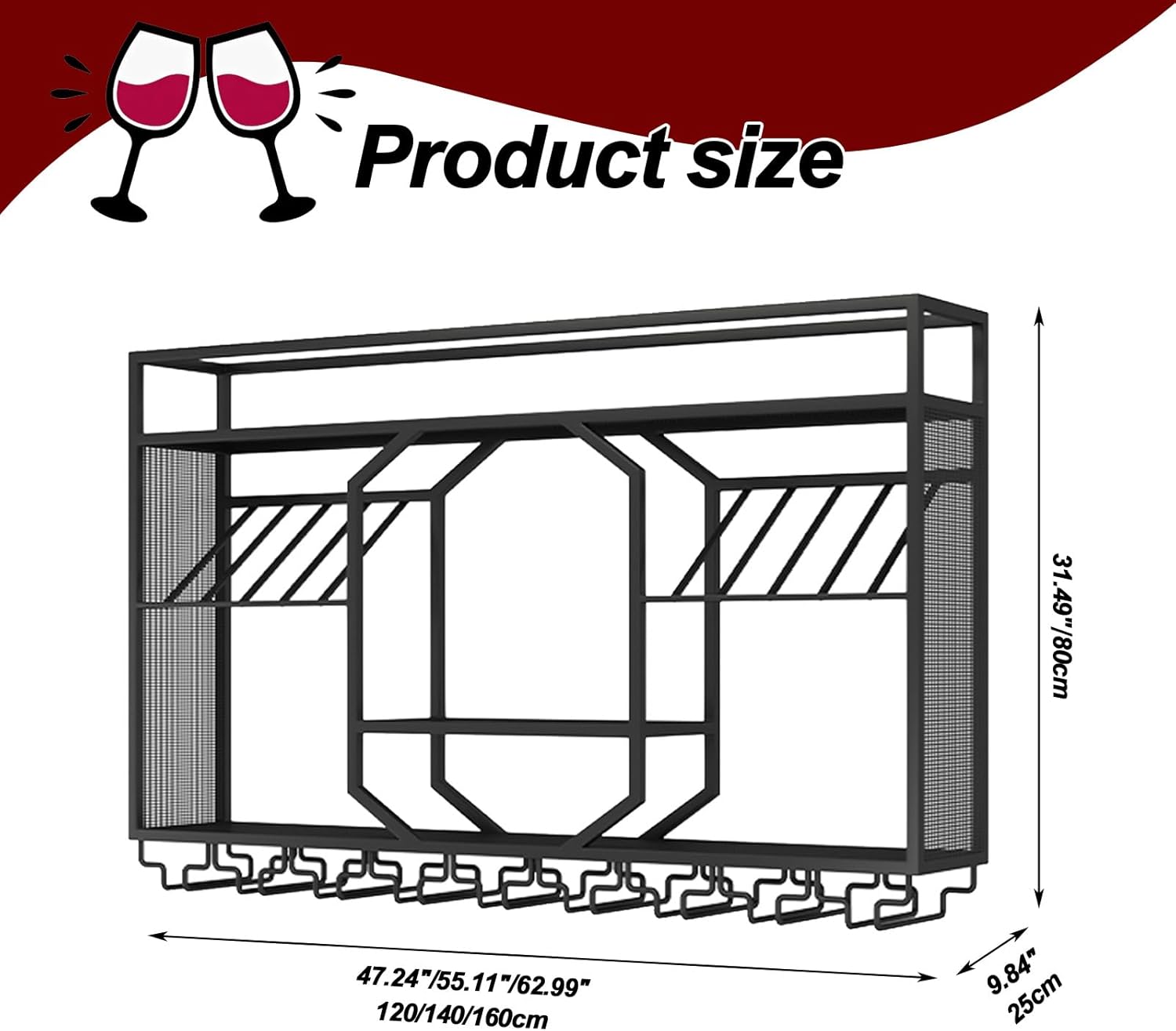 RAJYQODIS 4724in Wall-Mounted Wine Rack Black 1