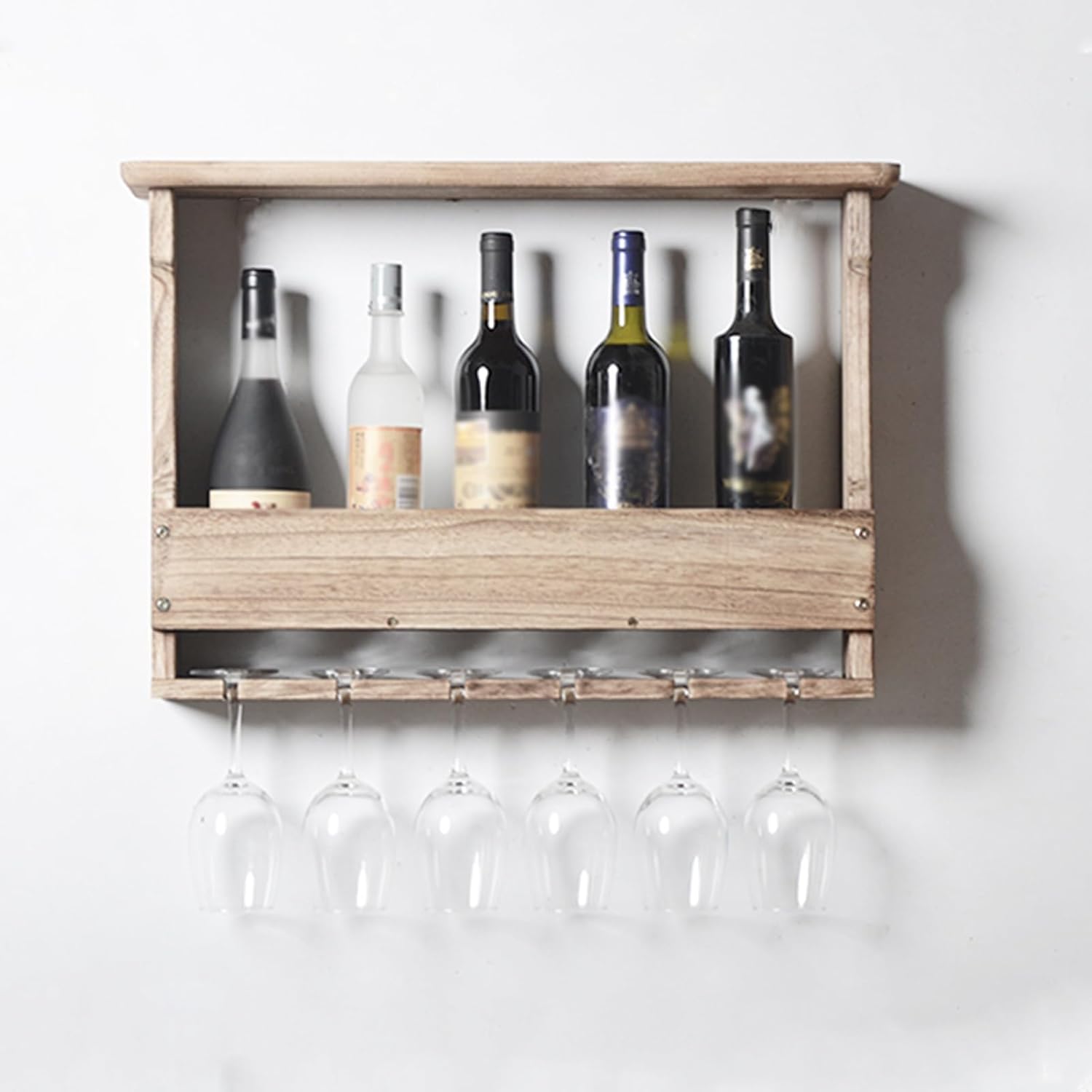 ERICAT Wall Mounted Wood Wine Rack for 6 Bottles Brown