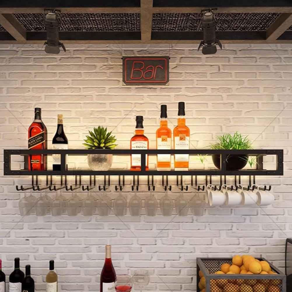 Wall Mounted Wine Rack with LED Glass Holder
