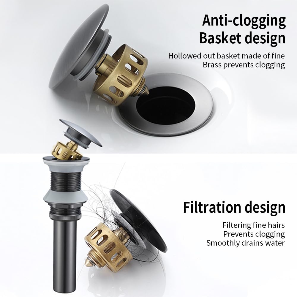 YZZY Bathroom Sink Pop-up Drain with Overflow and Hair Catcher