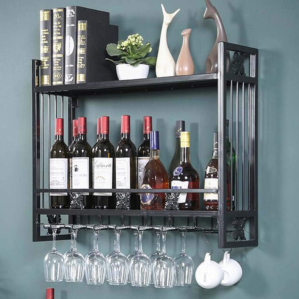Pimex Wall-Mounted Wine Rack with Hooks and Double Layer Storage