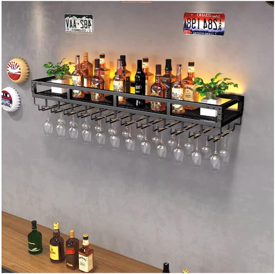 MaGiLL Floating Bar Shelves with LED Light Glass Holder