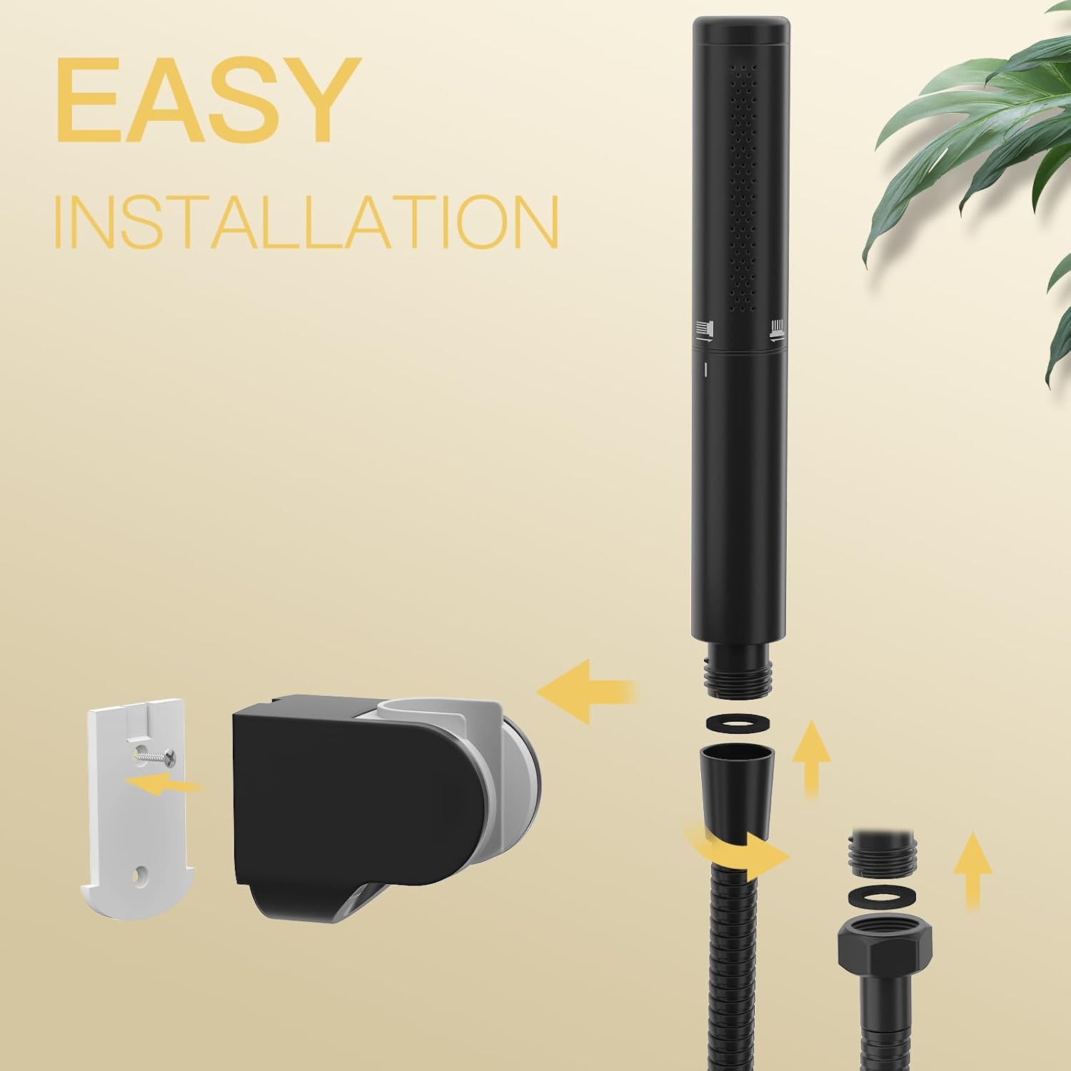 BESy Black Brass Handheld Shower Head 2 In 1 Set