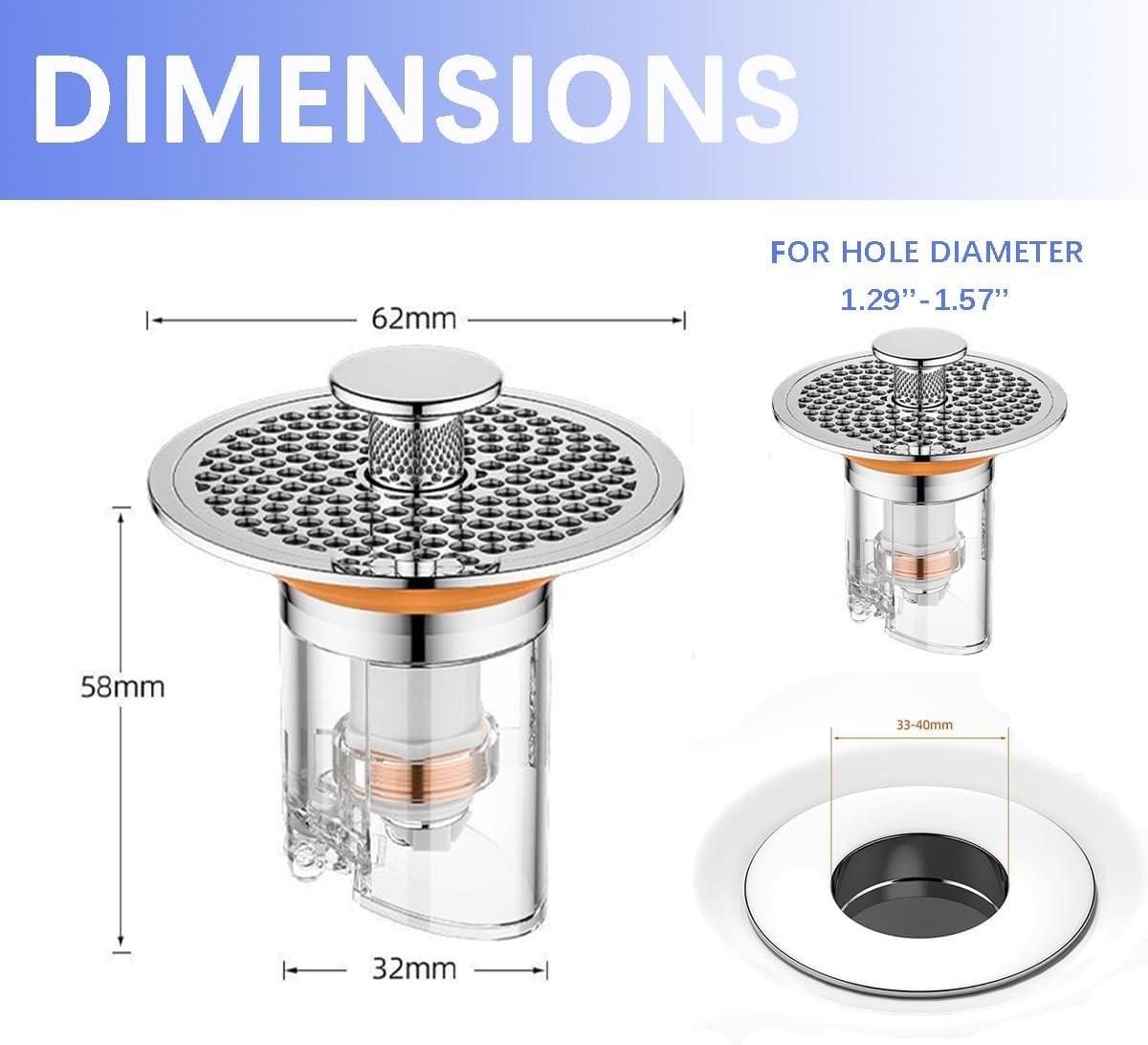 Eptaufty Bathroom Sink Drain Strainer with Spring Core