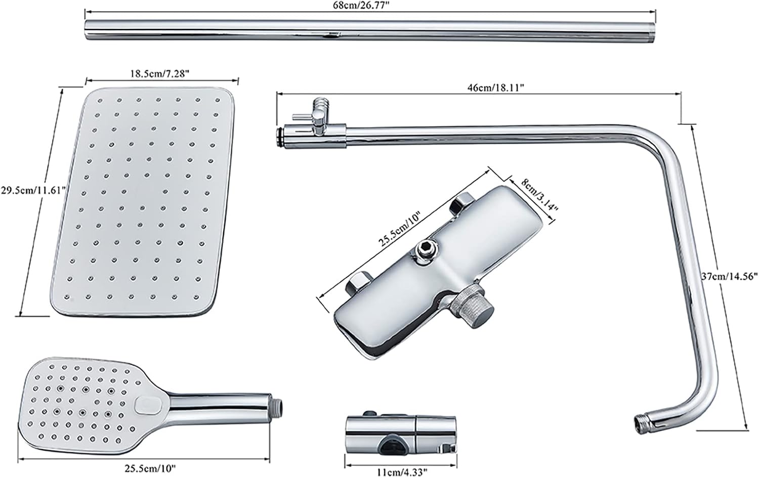 Rain Shower Head and Handheld Combo Set with 3 Modes