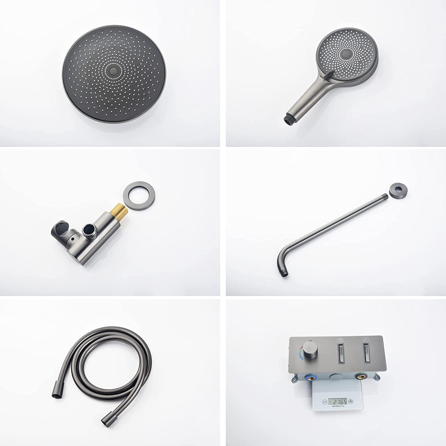 White Wall Mounted Shower System with Rain and Handheld Heads 1
