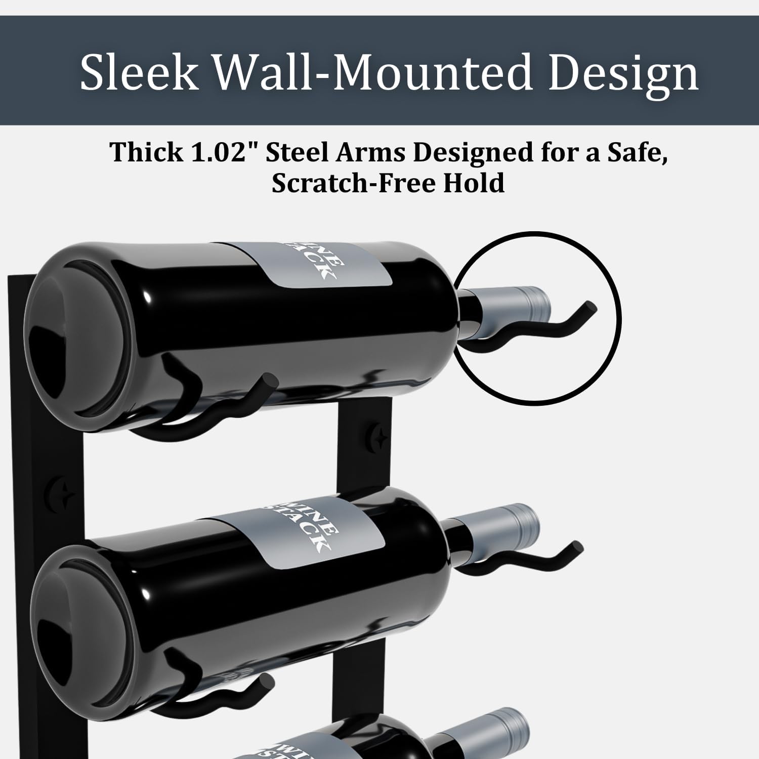6-Bottle Black Metal Wall Mounted Wine Rack - Modern Industrial Style