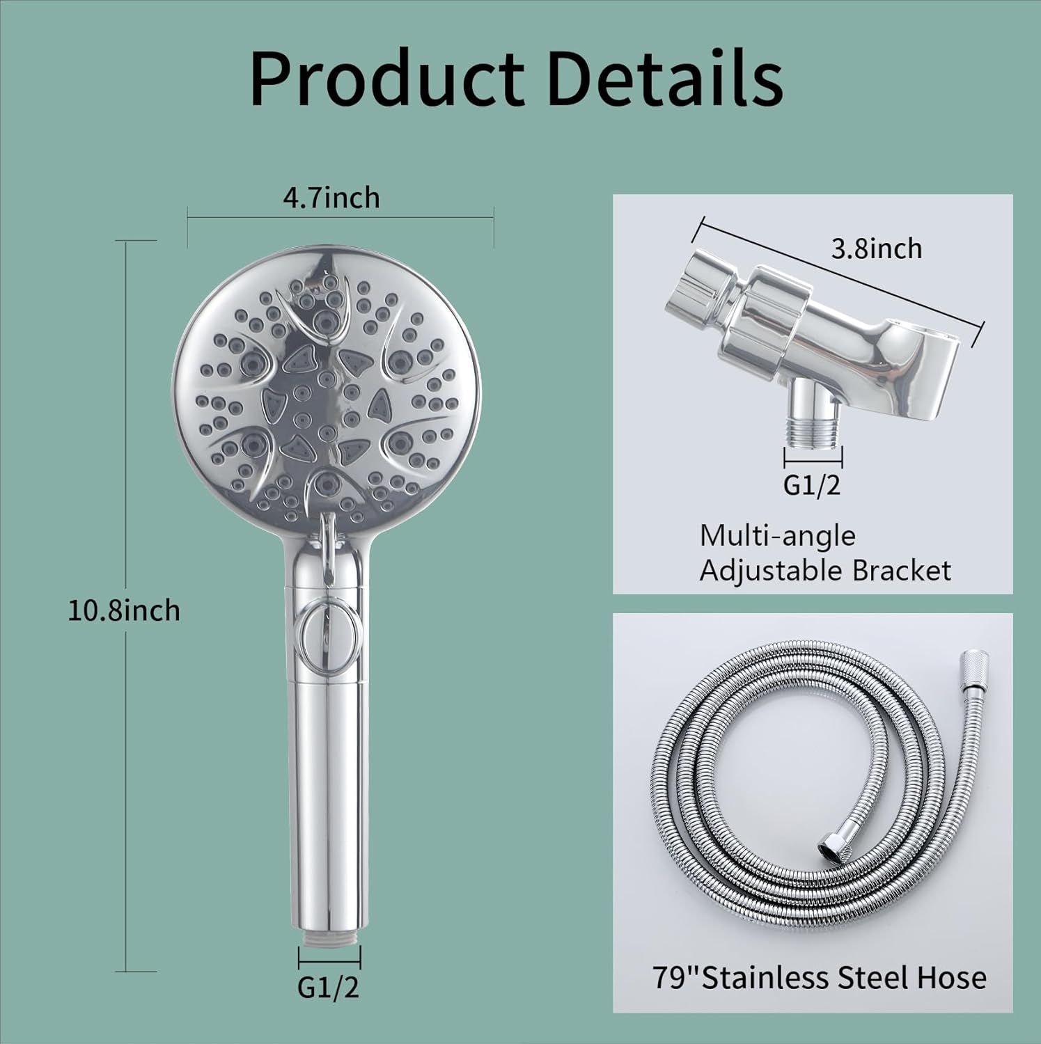 WHZeffect Handheld Shower Head with 8 Spray Modes and Power Wash 1