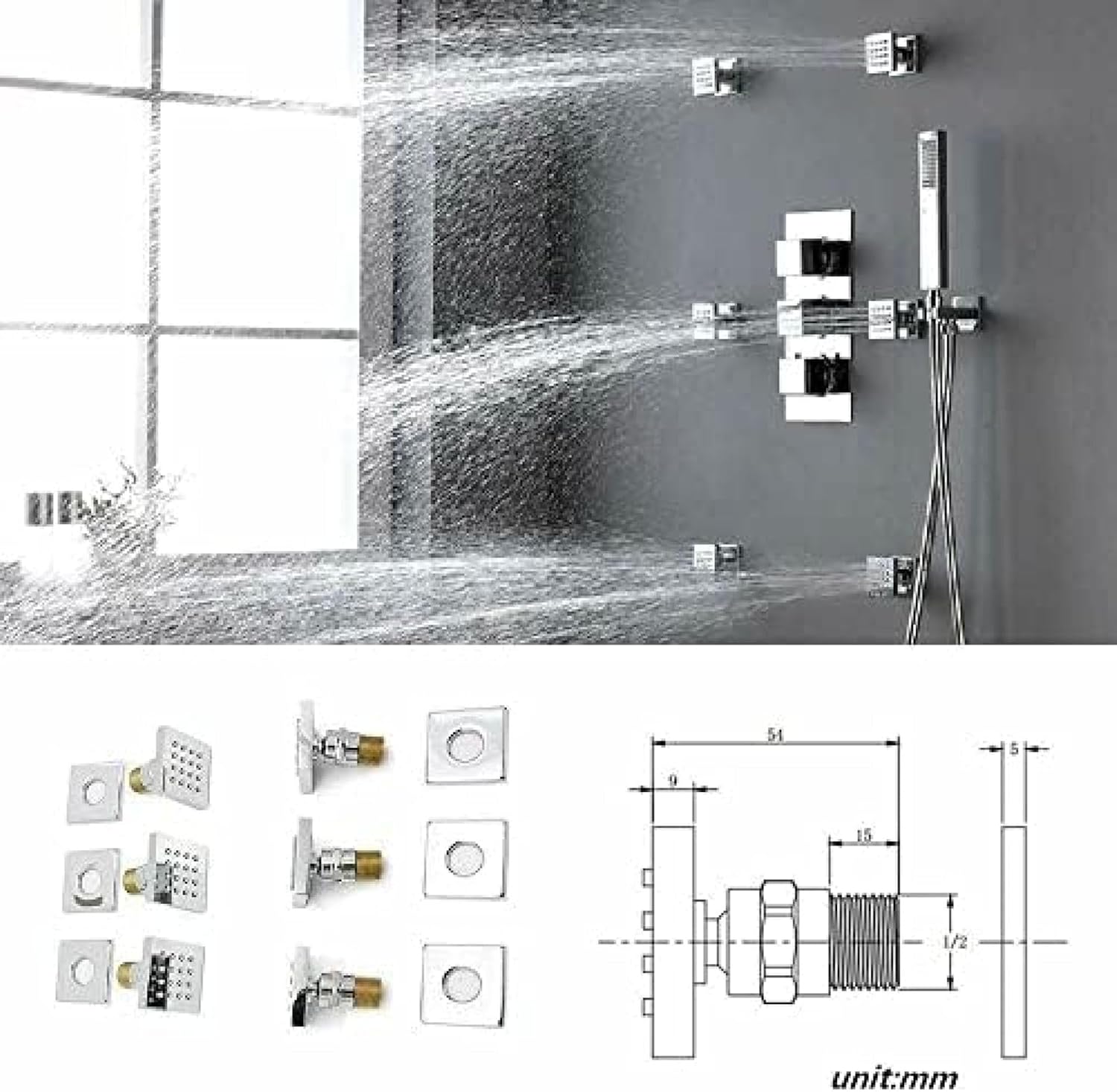 TECKI Thermostatic Shower System with LED Handheld and Shower Head