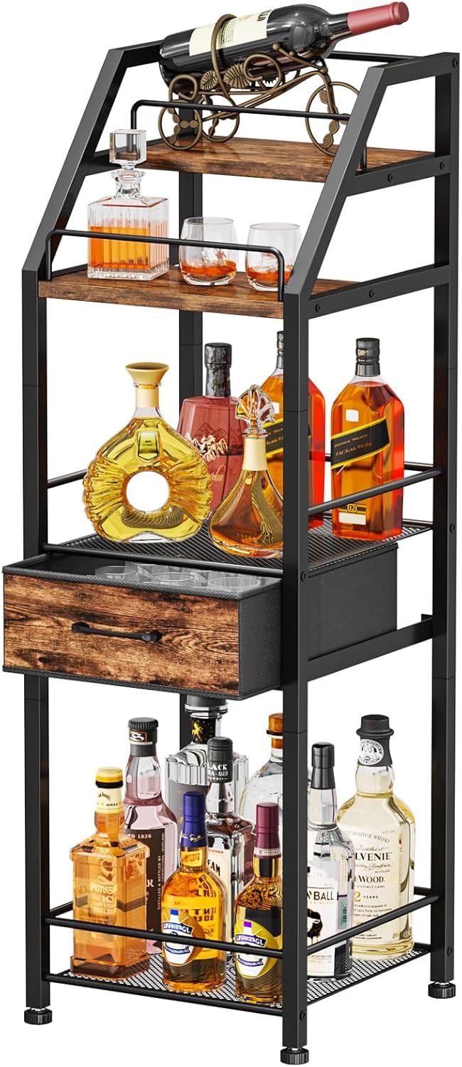 HapiRm 4-Tier Freestanding Wine Rack with Fabric Drawer 1