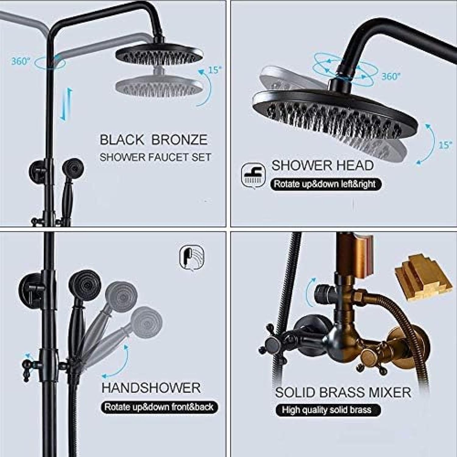 TECKI Black Oil Rubbed Bronze Shower Head Set with Handheld Mixer Taps