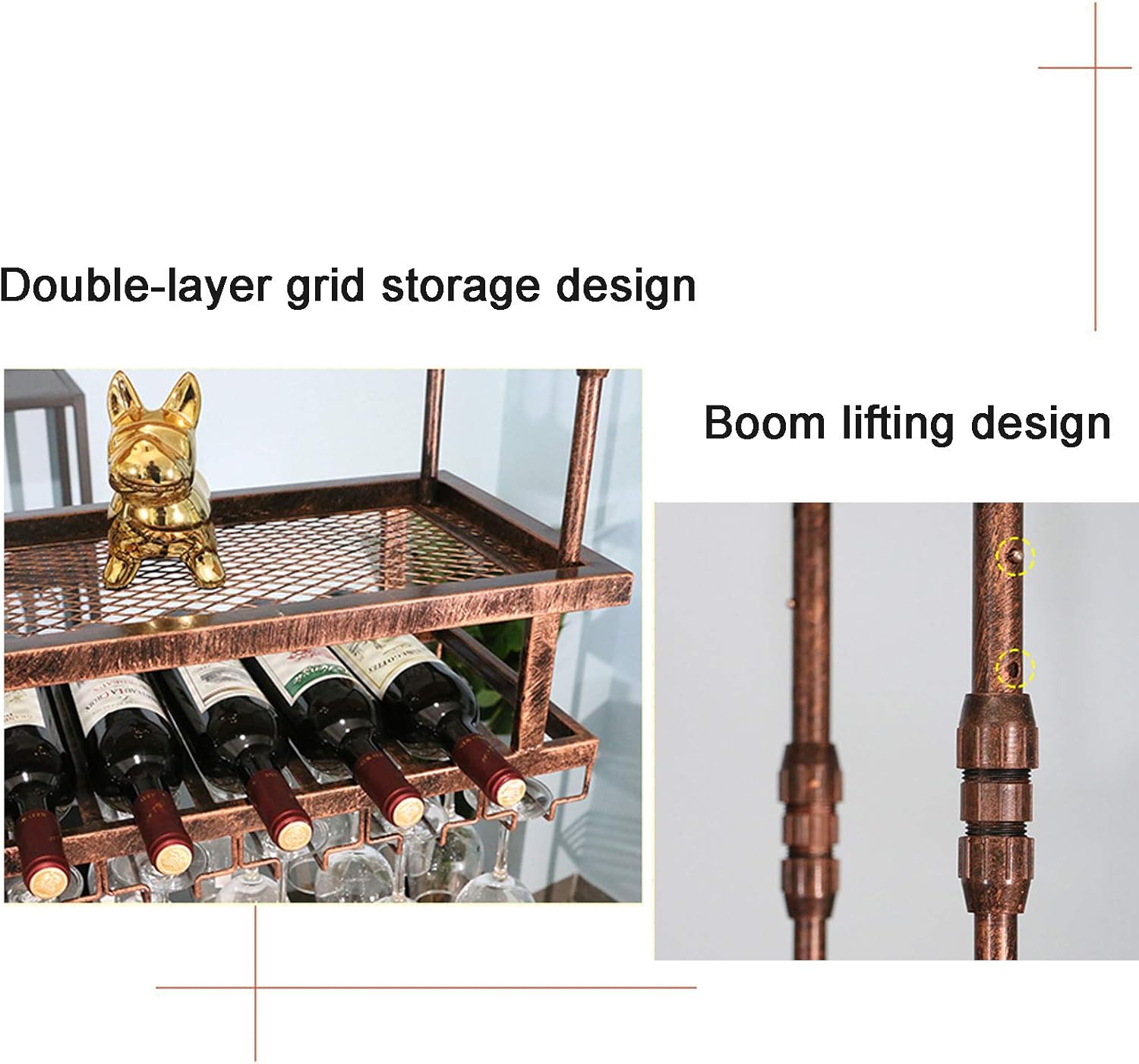 Industrial Hanging Wine Rack with 2-Layer Metal Frame