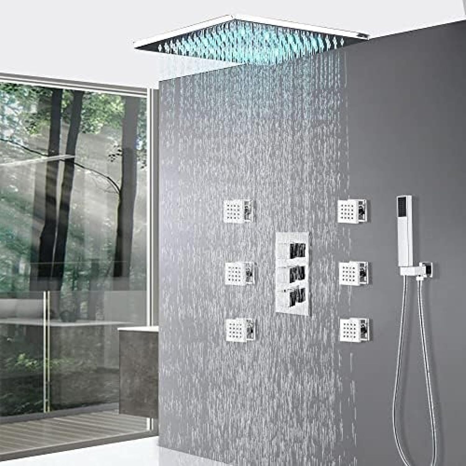 TECKI Thermostatic Shower System with LED Handheld and Shower Head