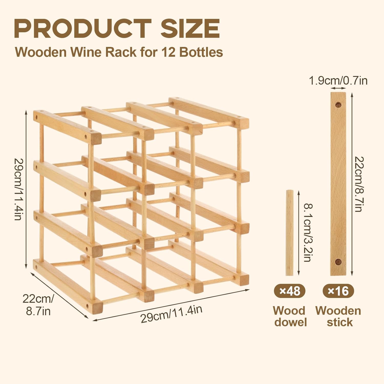 Wensdr 12-Bottle Stackable Wooden Wine Rack