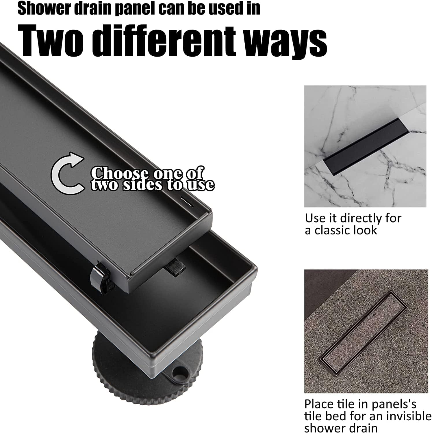12 Inch Matte Black Linear Shower Drain with Removable Panel