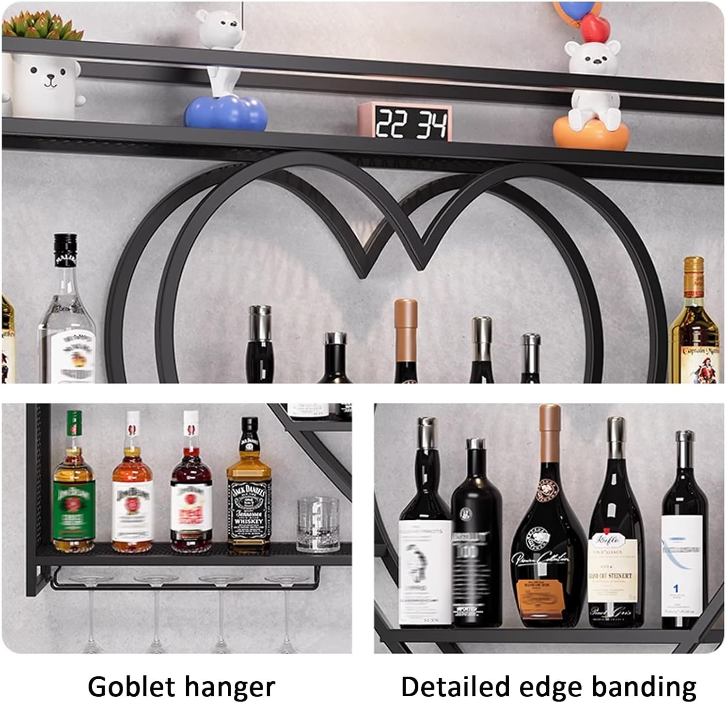 JKGHK 4-Layer Wall Mounted Wine Rack Black Industrial Style