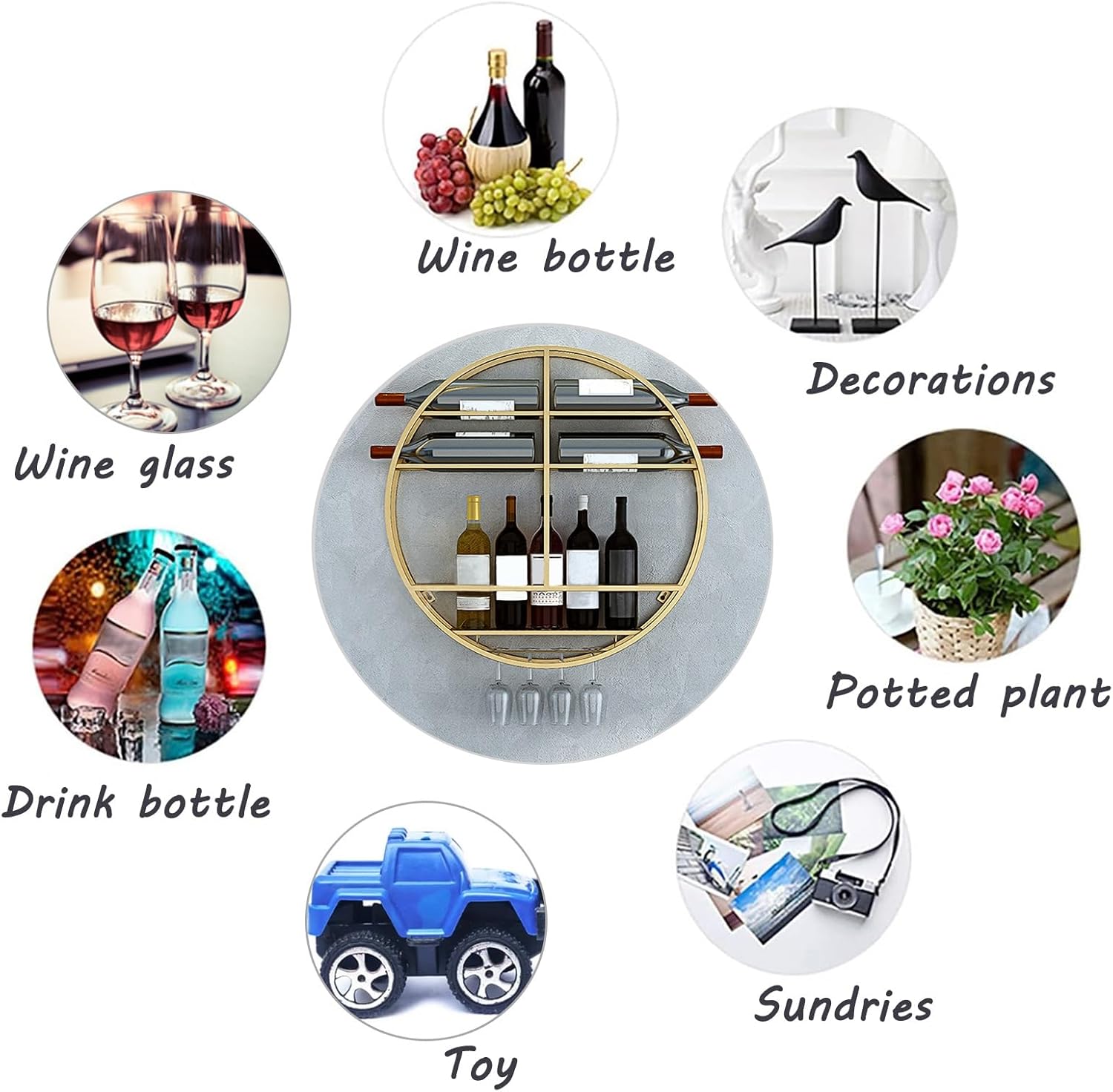 MeyeLo Round Wall Wine Rack with Glass Holder