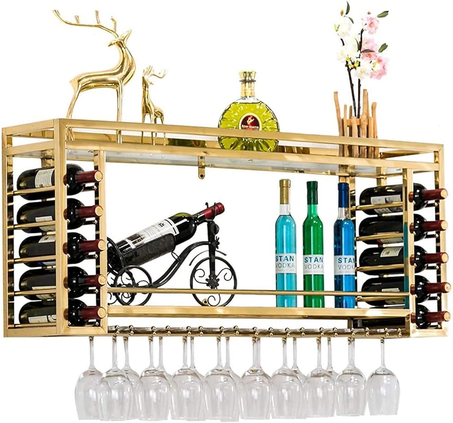 Wall-Mounted Wine Rack 2-Layer Stainless Steel Gold Brushed