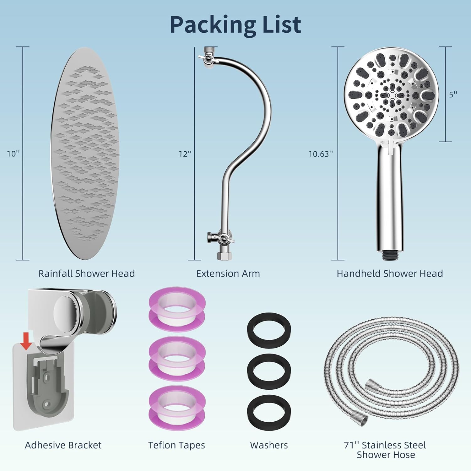 Hibbent All Metal Shower Head Combo with 7 Spray Settings and Adjustable Arm