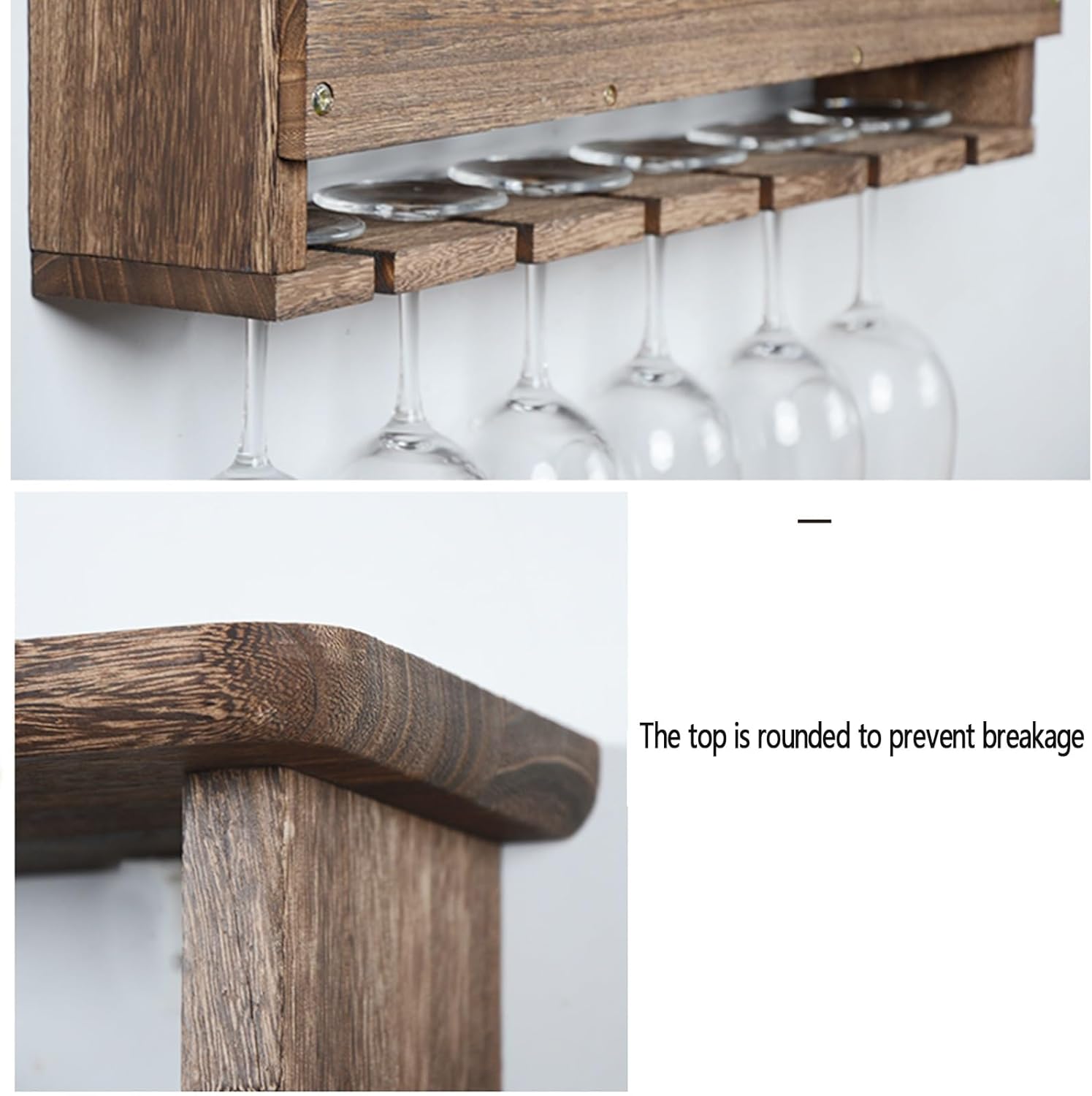 ERICAT Wall Mounted Wood Wine Rack for 6 Bottles Brown