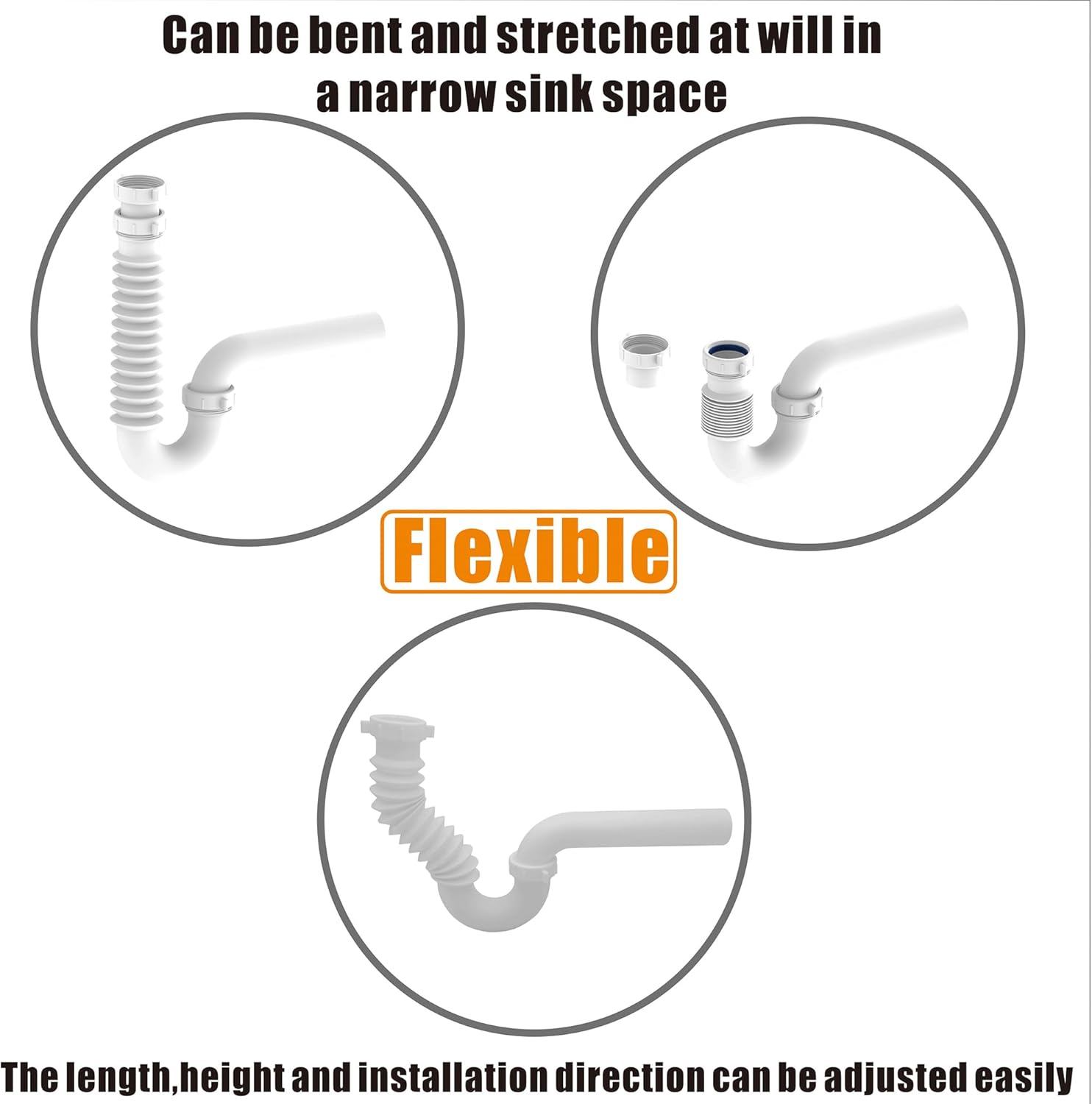 Variimage Flexible P Trap for Bathroom Sink Drain Kit
