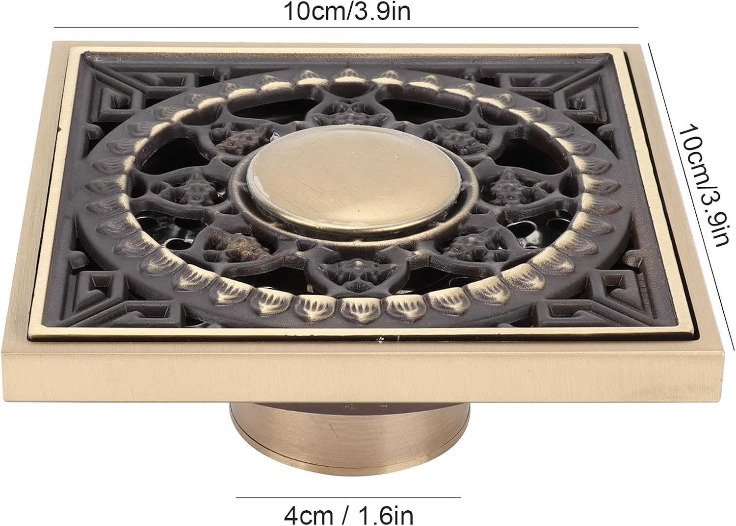 OUKENS 39x39in Square Art Carved Copper Brass Floor Drain Kit