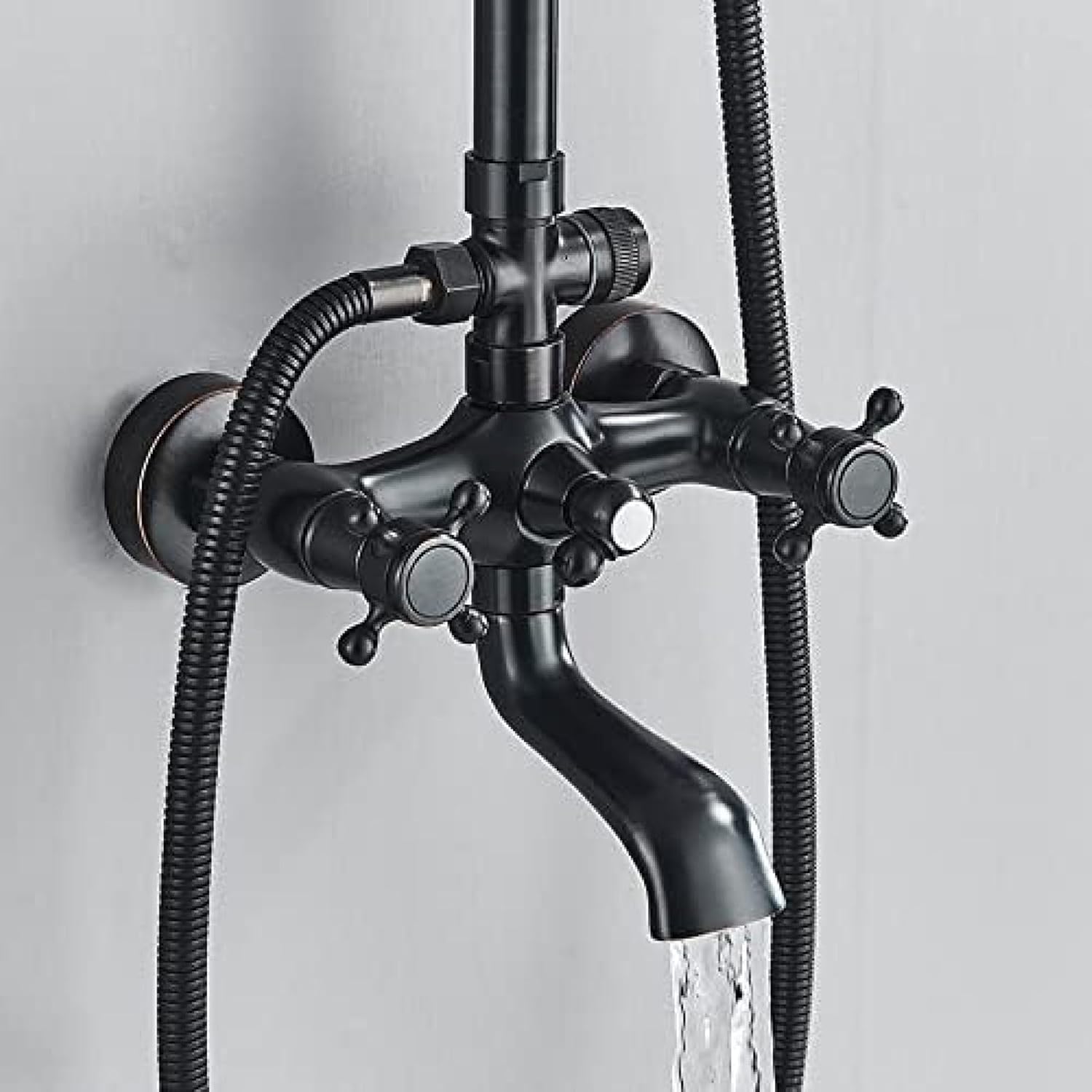 TECKI Dual Handle Bath Shower Trim System Black Brass