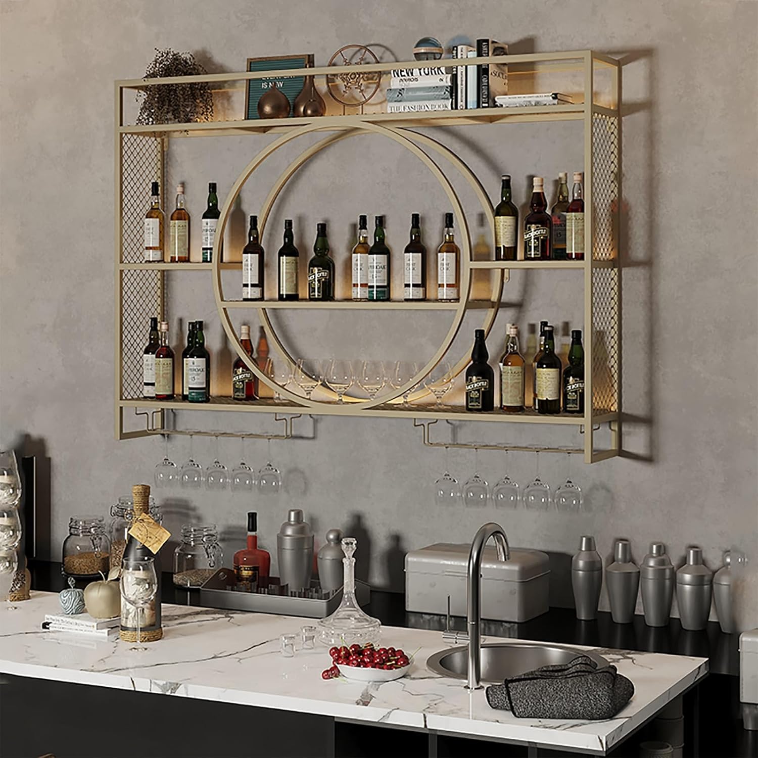 XONJEMU Wall Mounted Wine Rack with Stemware Hanger