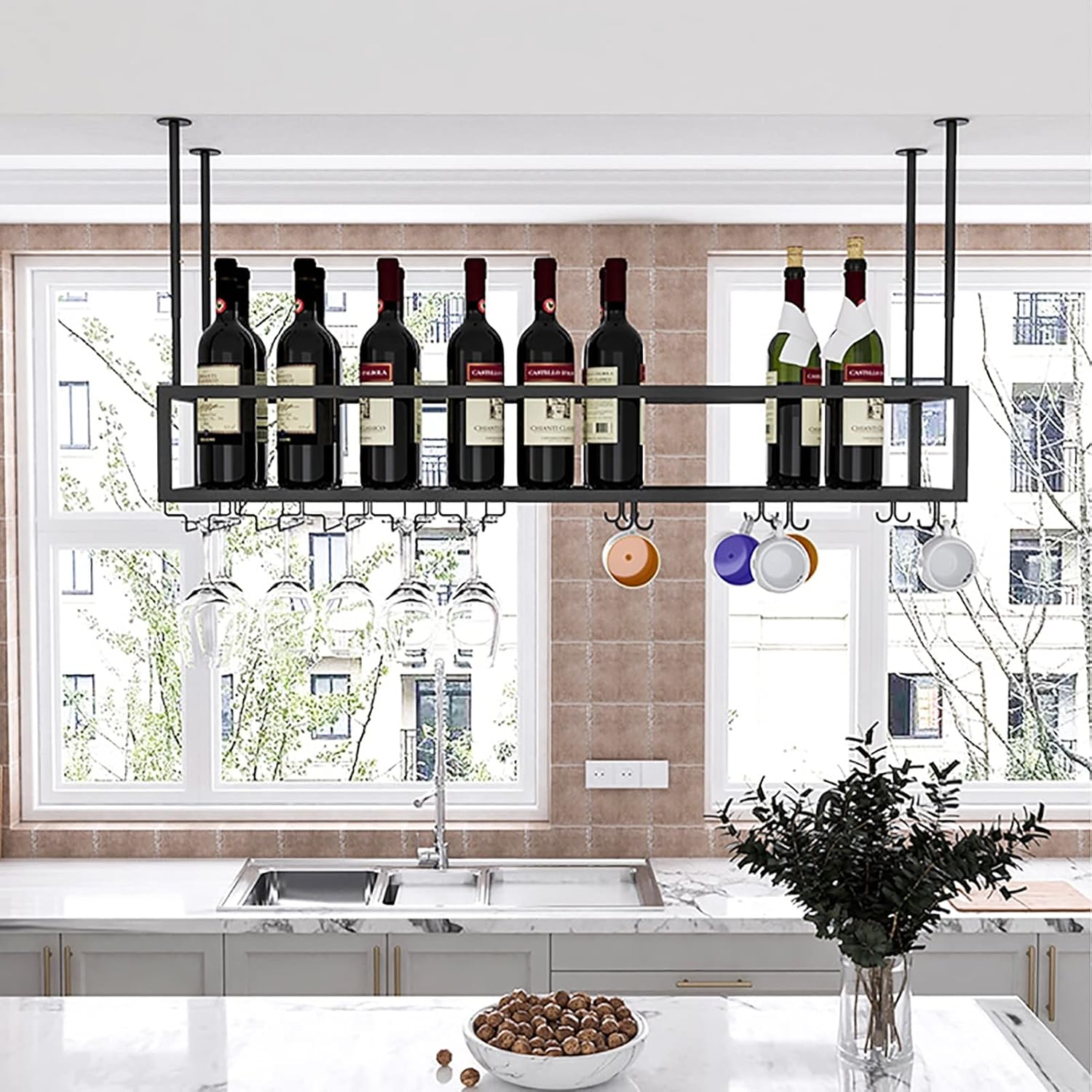 ZJDYDY Wall-Mounted Wine Rack with Glass Holder Adjustable Height