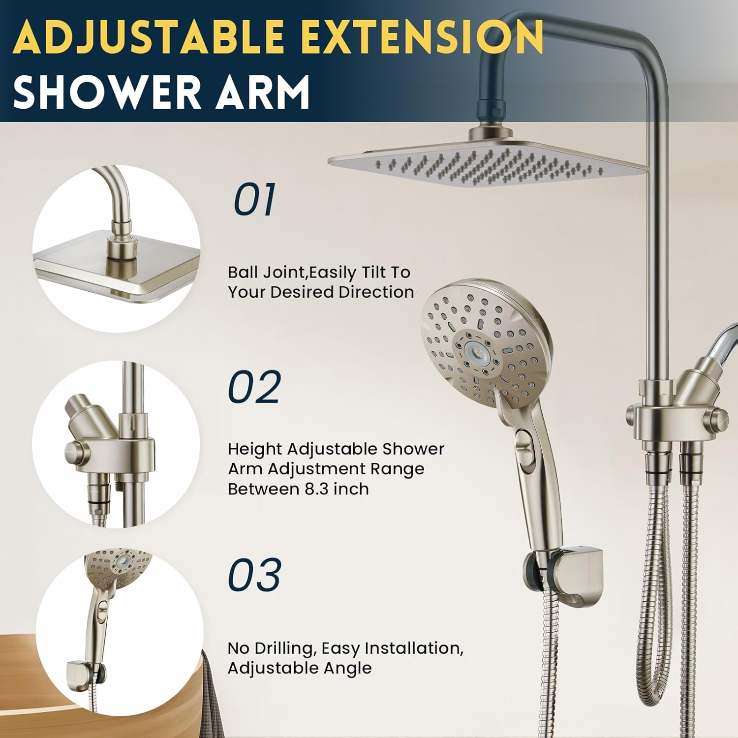 Ryamen Dual Shower Head Combo with 6 Settings and Adjustable Slide Bar 1