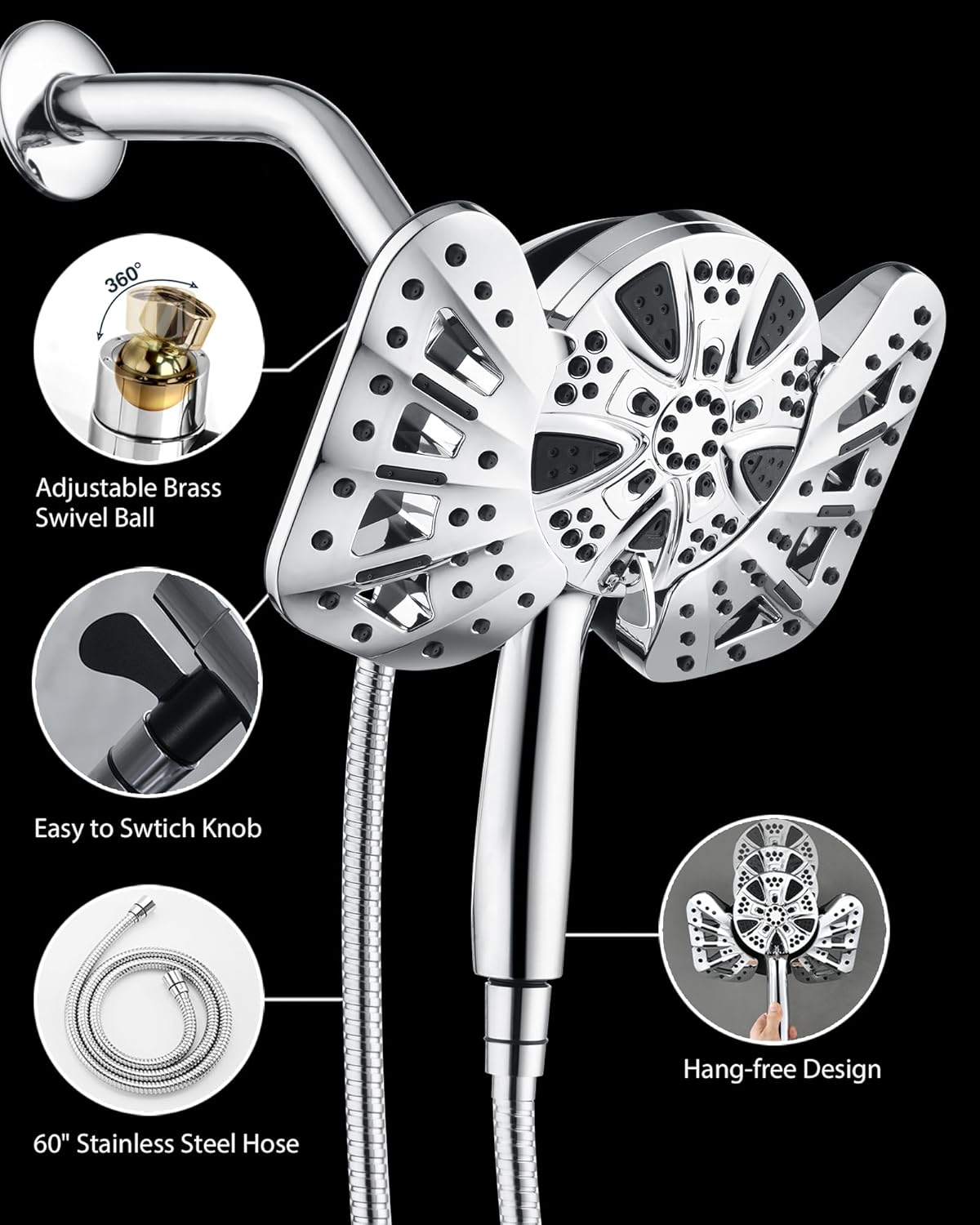 GRICH Dual High Pressure Shower Head with 10 Modes and Handheld Spray Combo