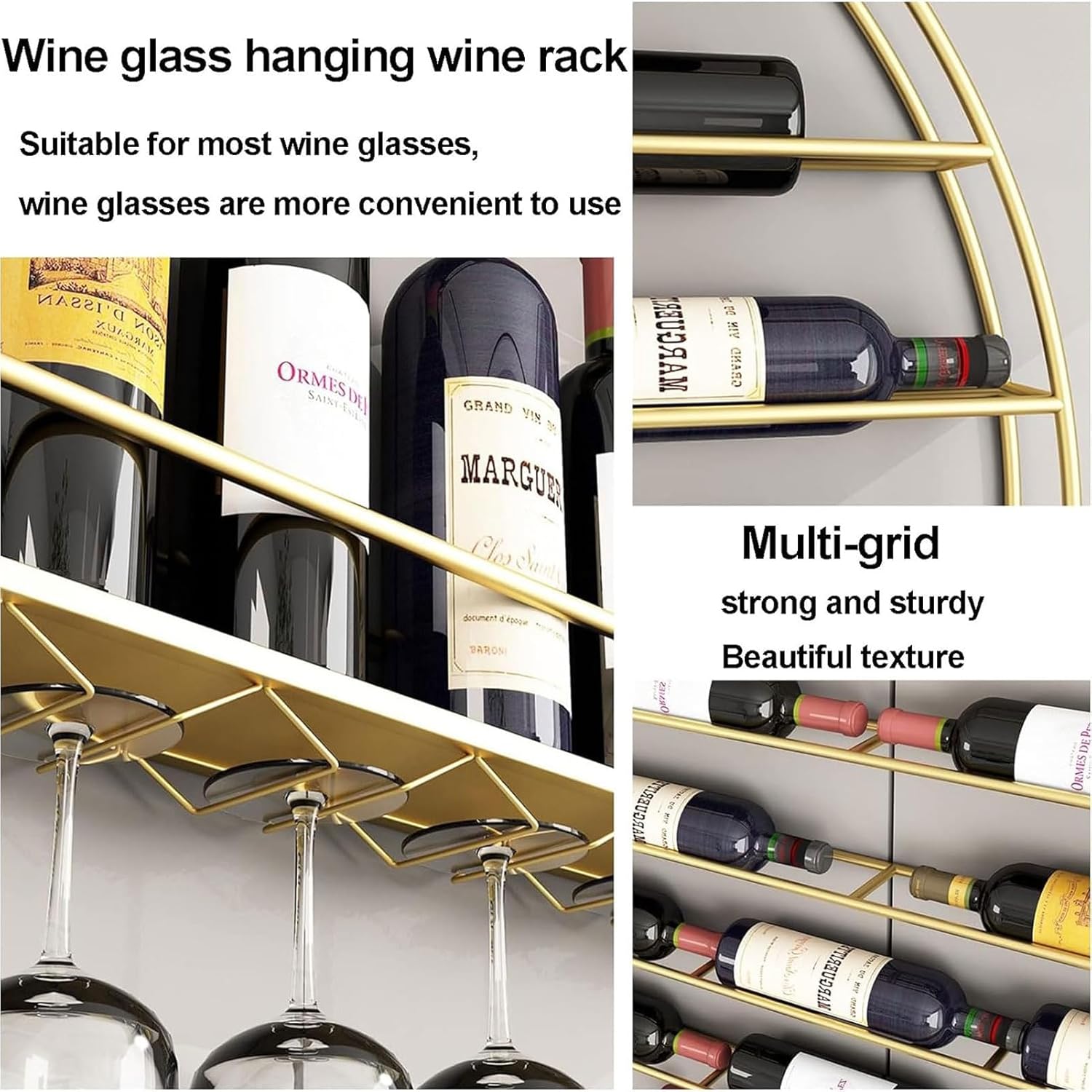 HUHJYUGE Wall Mounted Wine Rack with Gold Finish