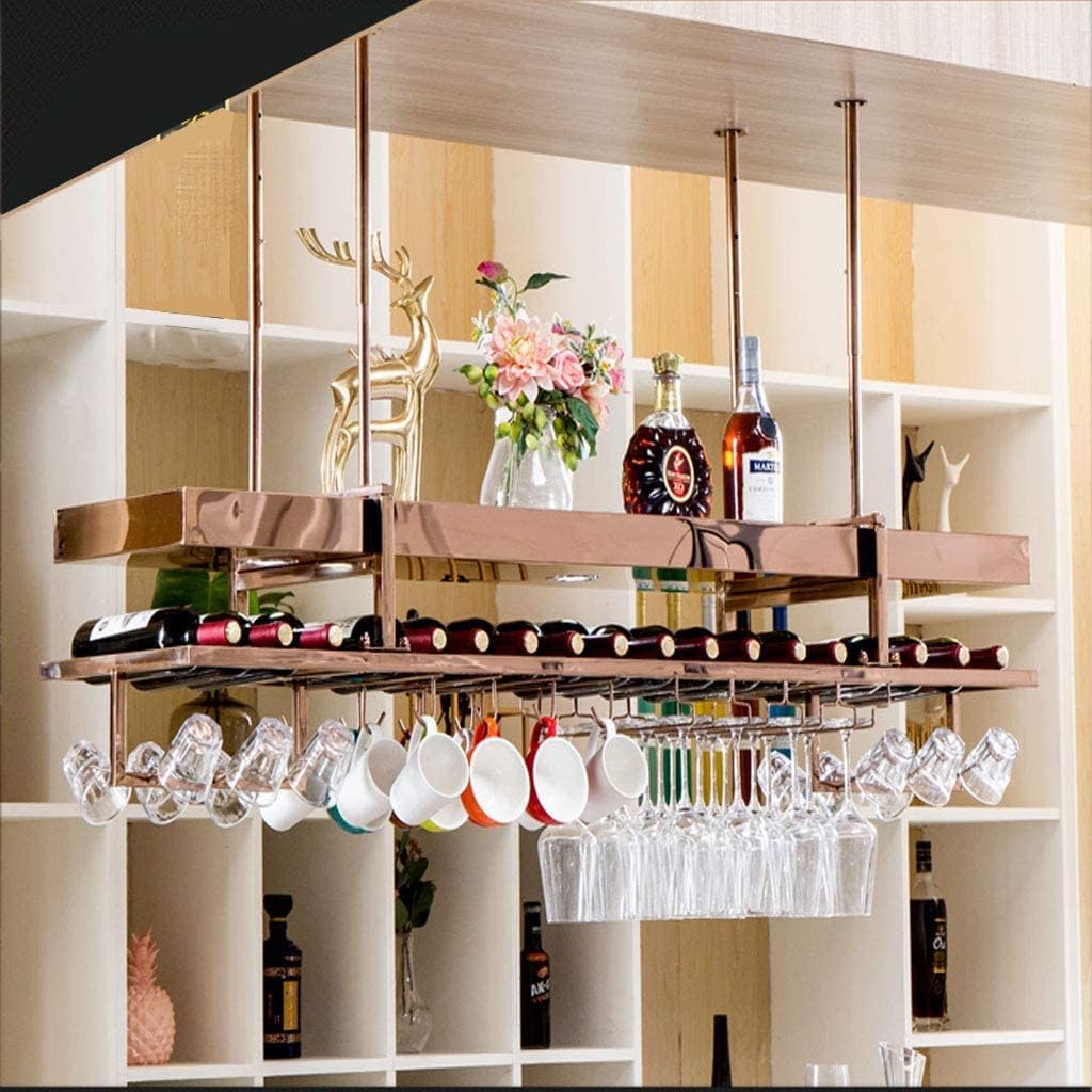 ZJDYDY Wall-Mounted Wine Rack 2 Layers Stainless Steel Adjustable Rack