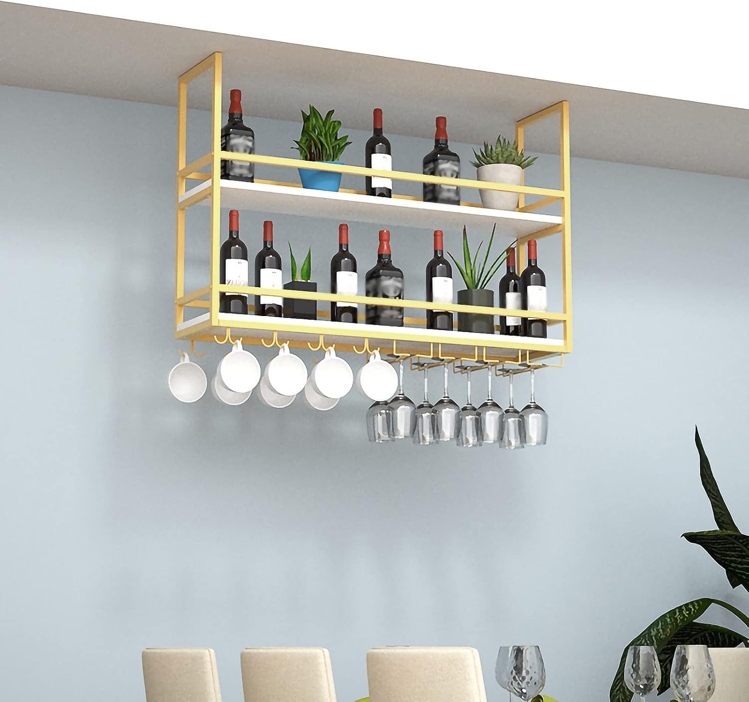 ZJDYDY 2 Tier Wall Mounted Wine Rack with Stemware Holder 1