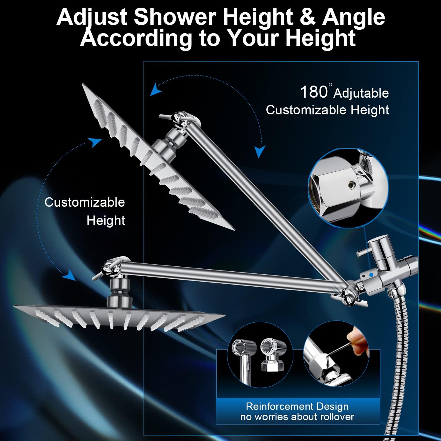PinWin 12 Large Square Rain Showerhead with 5 Modes Handheld Combo