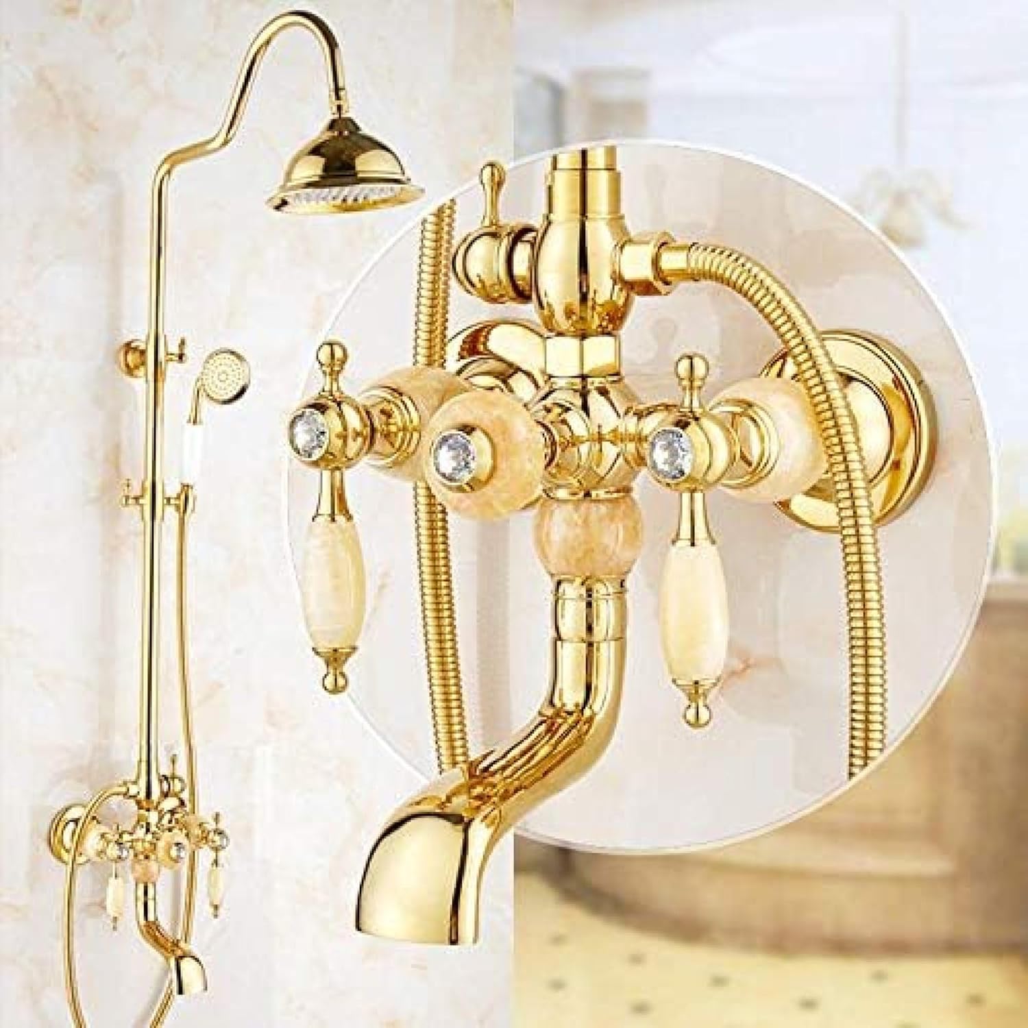TECKI Luxury Brass Rainfall Shower Set 8 Inch Handheld