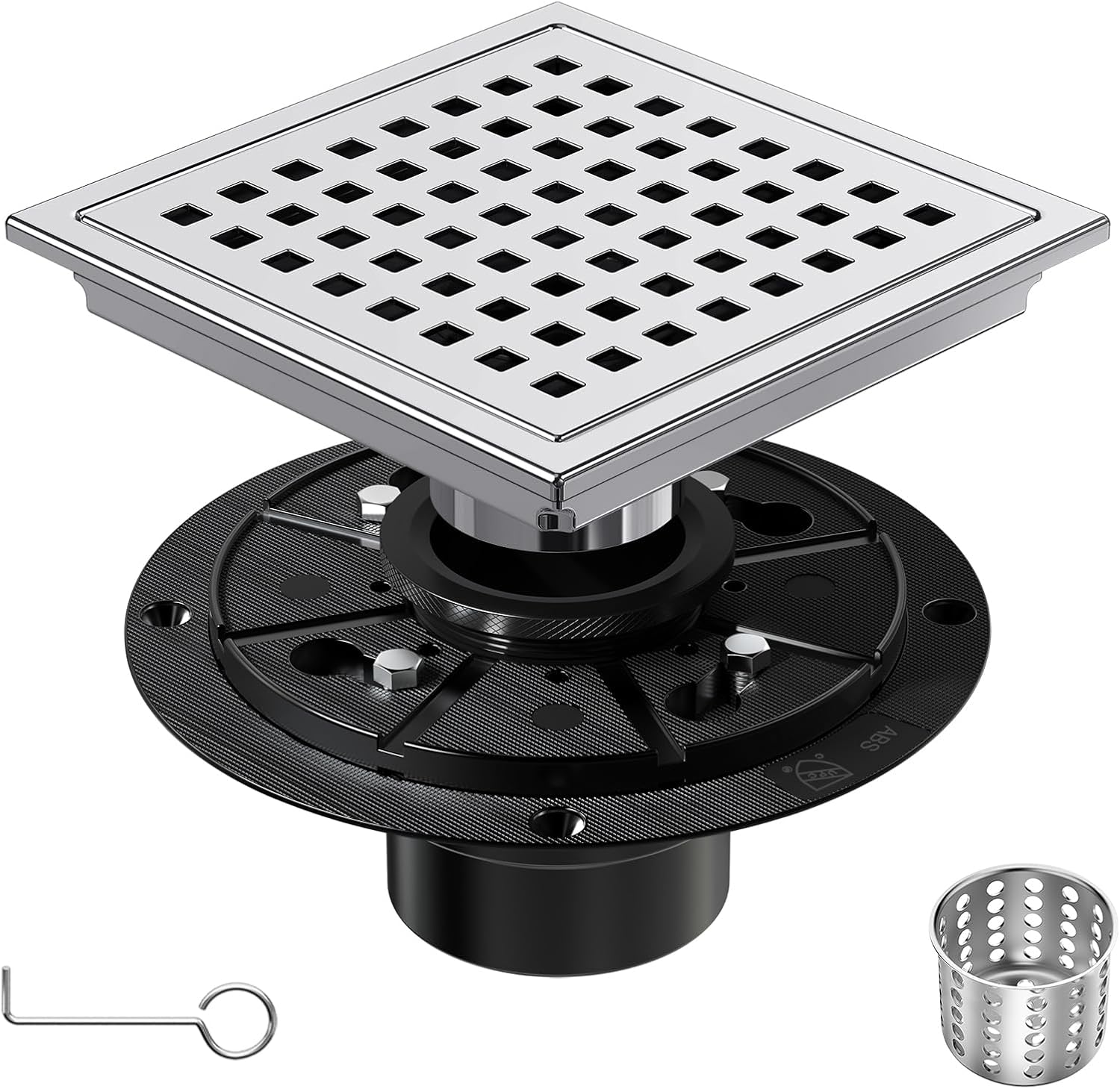 NIREU 6 Inch Square Shower Drain with Chrome Finish