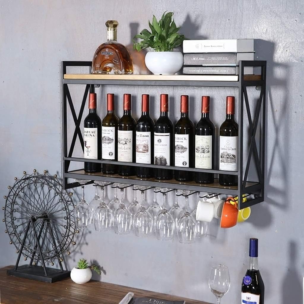 Solid Wood Iron Wall-Mounted Wine Rack