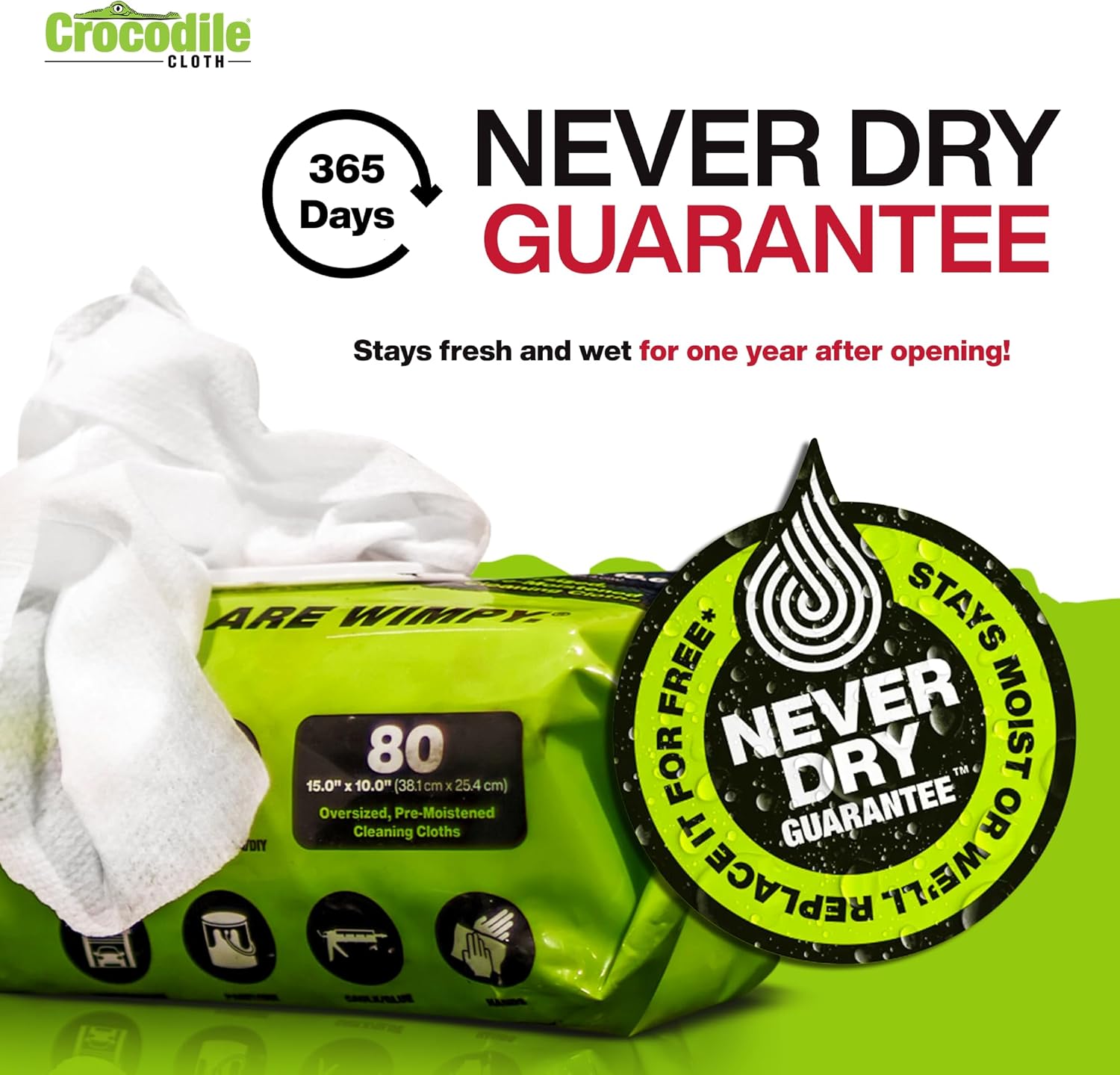 Crocodile Cloth PowerScrub - 80 Dual Surfaced Cloths 10in X 15in