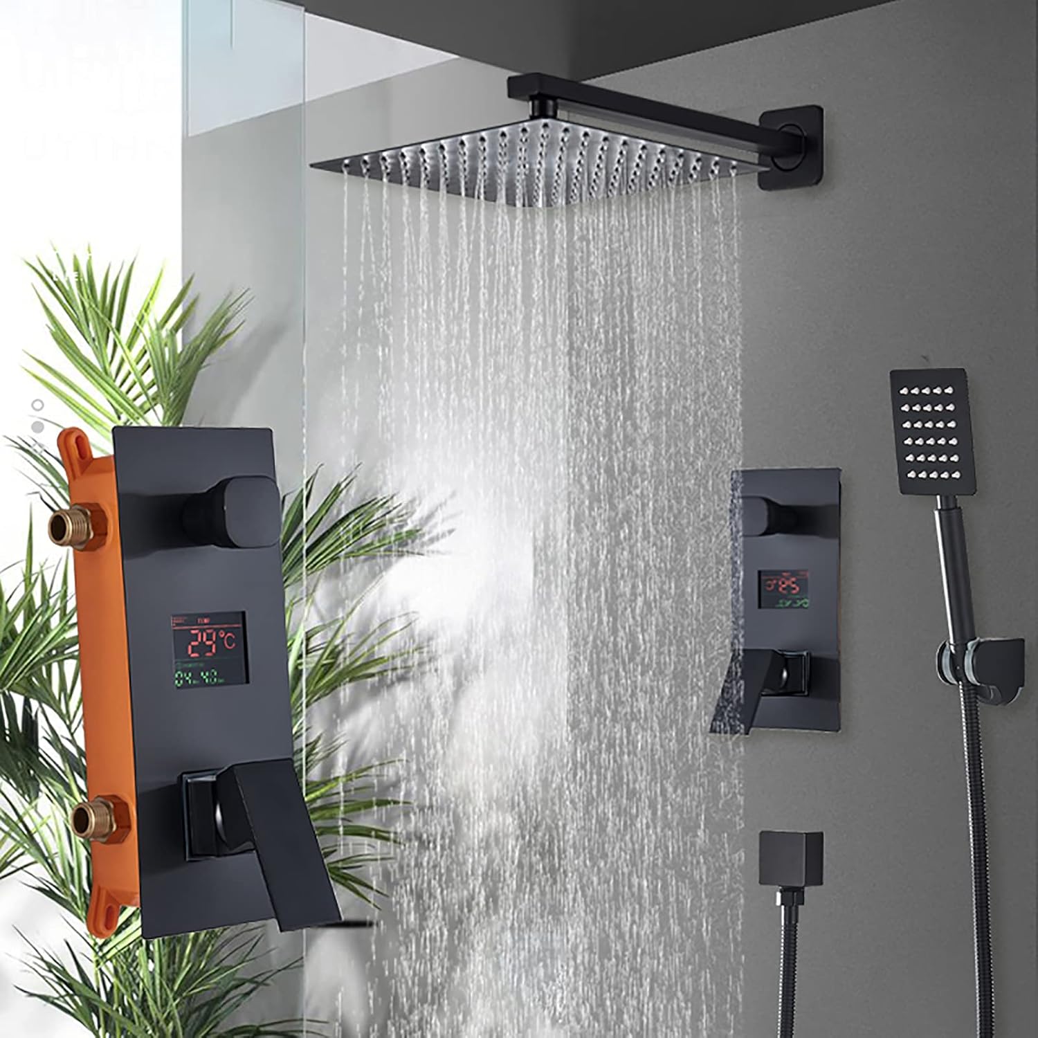 Wall Mounted Matte Black Shower Combo Set with Digital Display