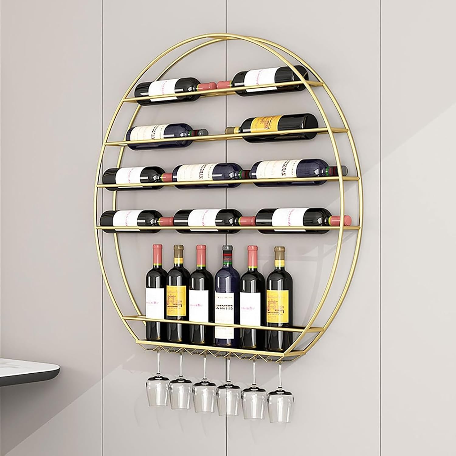 HUHJYUGE Wall Mounted Wine Rack with Gold Finish